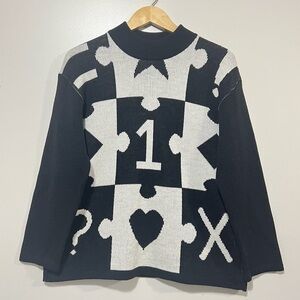 Carroll Elegance Eclectic Crewneck Sweater Monochrome Puzzle Piece Size Large